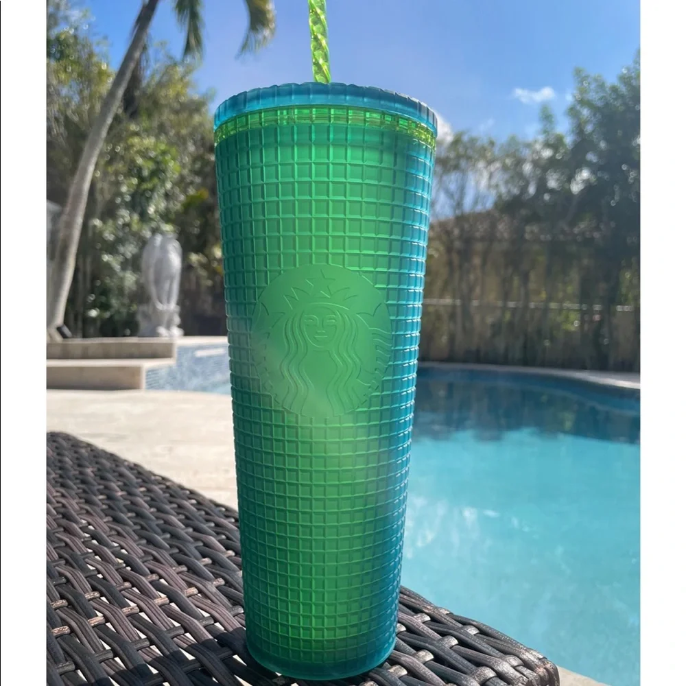 Starbucks 2022 Green Grid 24oz Tumbler Cold Cup Mountain Dew NEW RARE HTF - Picture 3 of 7